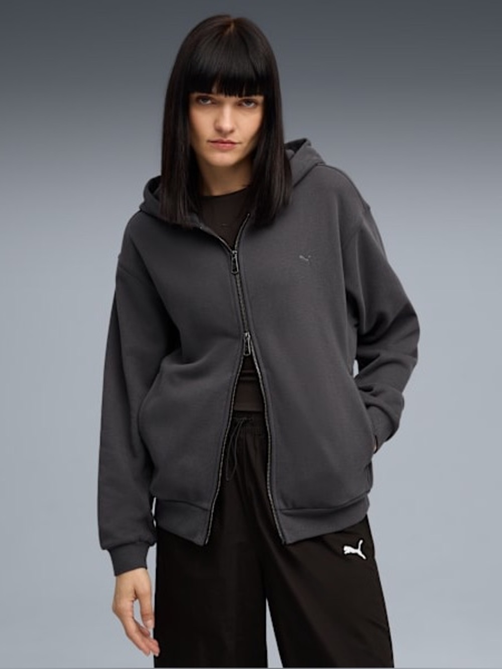 Puma Select Yona Full-Zip Hoodie Two-Way Zipper Hooded Cozy Oversized Grey